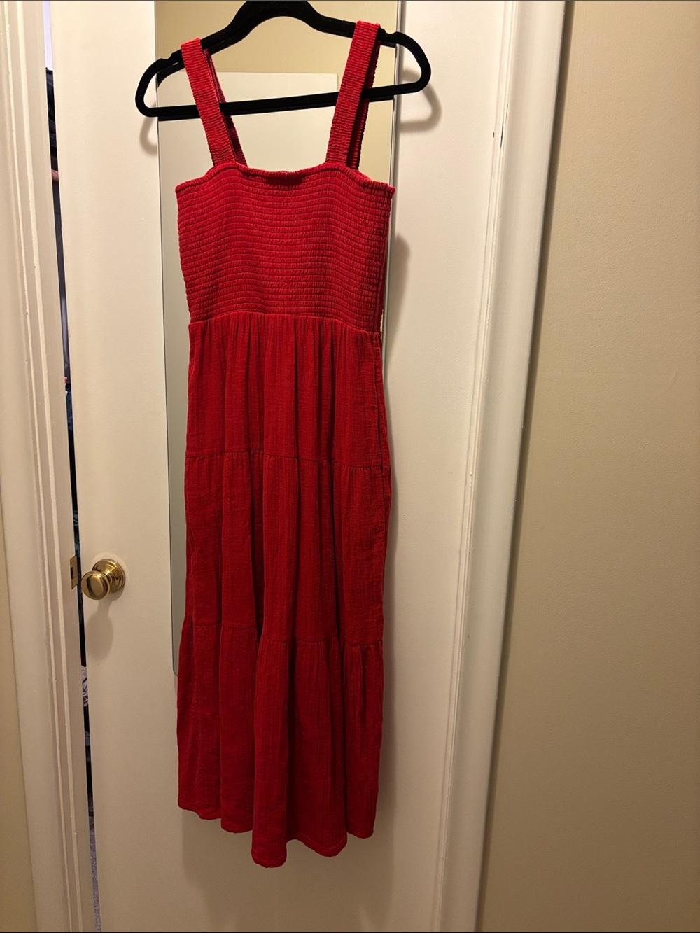 Quince Red Smocked Sleeveless Tiered Maxi Dress - Picture 5 of 7